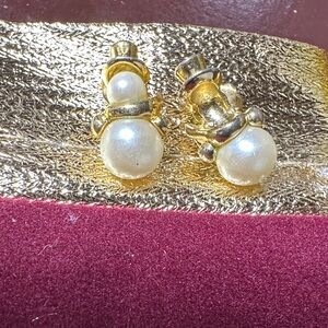Broken vintage Gold and Pearl Snowman Earrings